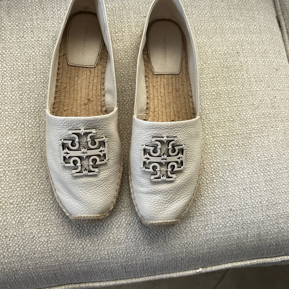 NIB Tory Burch Light Cream Leather Espadrille Flats